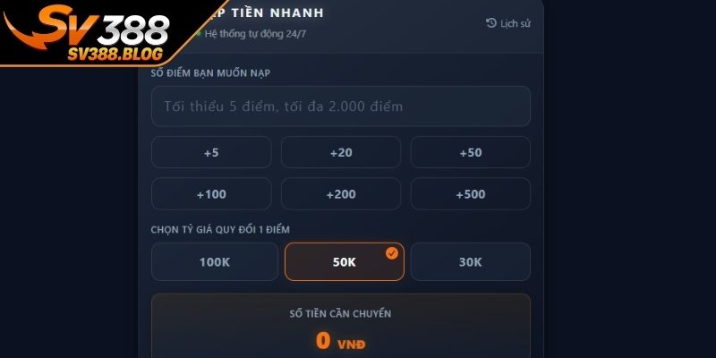 Các phương thức nạp tiền SV388
